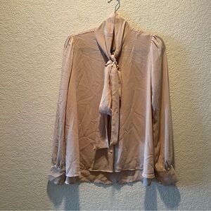 For Love and Lemons beige button front bow tie blouse, size M